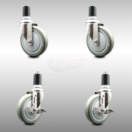 5 Inch 316SS Gray Poly Swivel 1-5/8 Inch Expanding Stem Caster Brake SCC, 2PK